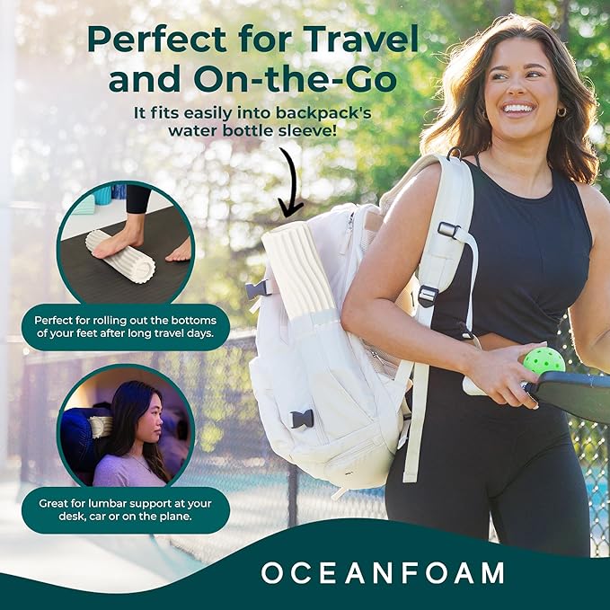 Oceanfoam Ripple Travel Foam Roller (11" x 3.35") Firm Mini Foam Roller for Physical Therapy, Deep Tissue Massage, Back Pain - High Density, Ergonomic Wave Textured - Yoga, Pilates, Exercise (Natural)