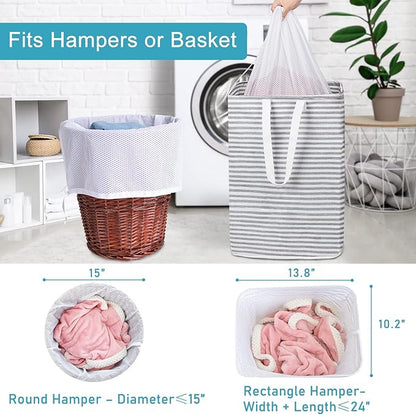 Polecasa Extra Heavy Duty Large Diamond Mesh Laundry Bags with Drawstring Closure & ID Tag, 24 x 36 inches Washable Storage Bag, Laundry Accessory for Hamper, College, Travel, Sports, Dorms, White