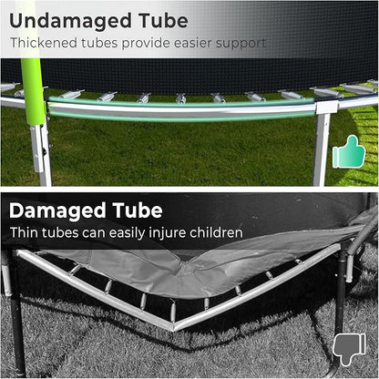 Upgraded 10/12/14/15/16FT Trampoline Outdoor, Large Kids Trampoline with Light, Stakes, Sprinkler, Backyard Trampoline with Basketball Hoop and Net, Capacity for 4-6 Kids and Adults