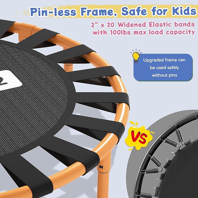 3FT Toddler Trampoline with Adjustable Handlebar, 36" Foldable & Spring-Free, Mini Kids Indoor Outdoor Trampoline for Ages 1-6, Noiseless Jumping Mat, Safe & Sturdy Design, Supports Up to 100 lbs