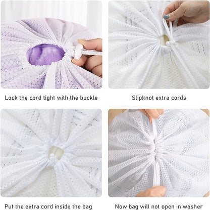 Polecasa Extra Heavy Duty Large Diamond Mesh Laundry Bags with Drawstring Closure & ID Tag, 24 x 36 inches Washable Storage Bag, Laundry Accessory for Hamper, College, Travel, Sports, Dorms, White