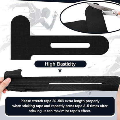 50 Pcs Precut Kinesiology Tape for Knees Pain Relief Elastic Waterproof Athletic Knee Tape for Support Stability Sports(Black)