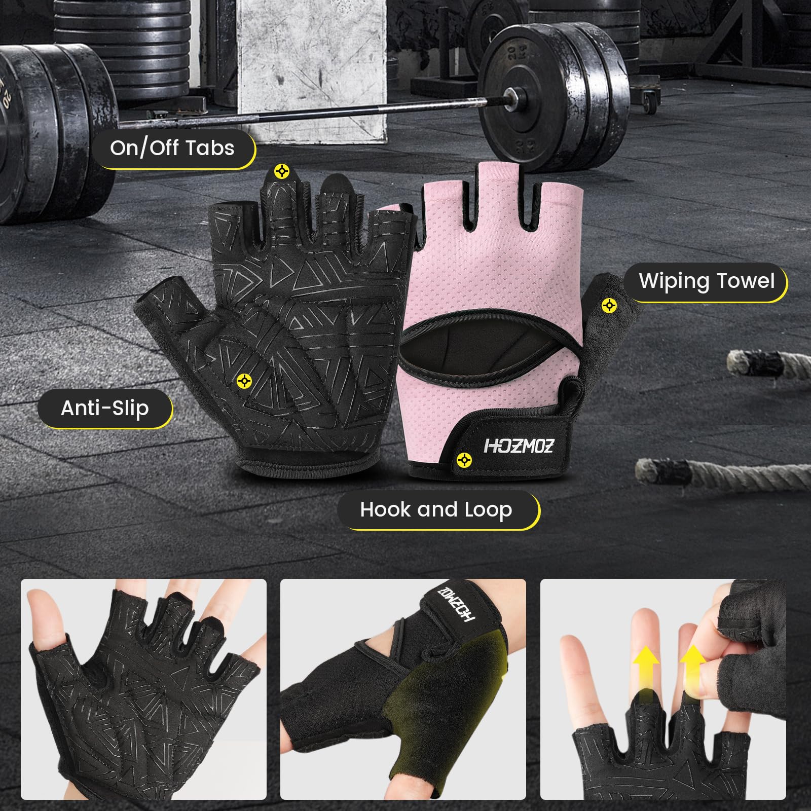 HOZMOZ Ventilated Weight Lifting Gloves, Thick Padded Workout Gym Gloves with Full Palm Protection