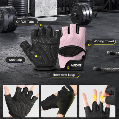 HOZMOZ Ventilated Weight Lifting Gloves, Thick Padded Workout Gym Gloves with Full Palm Protection