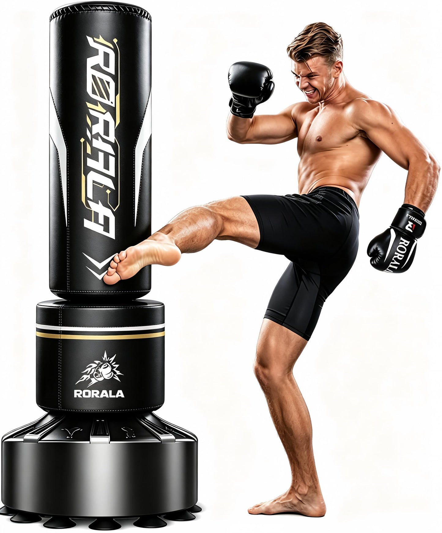 RORALA Punching Bag with Stand 70"-203lbs, Freestanding Heavy Boxing Bag Including 12OZ Boxing