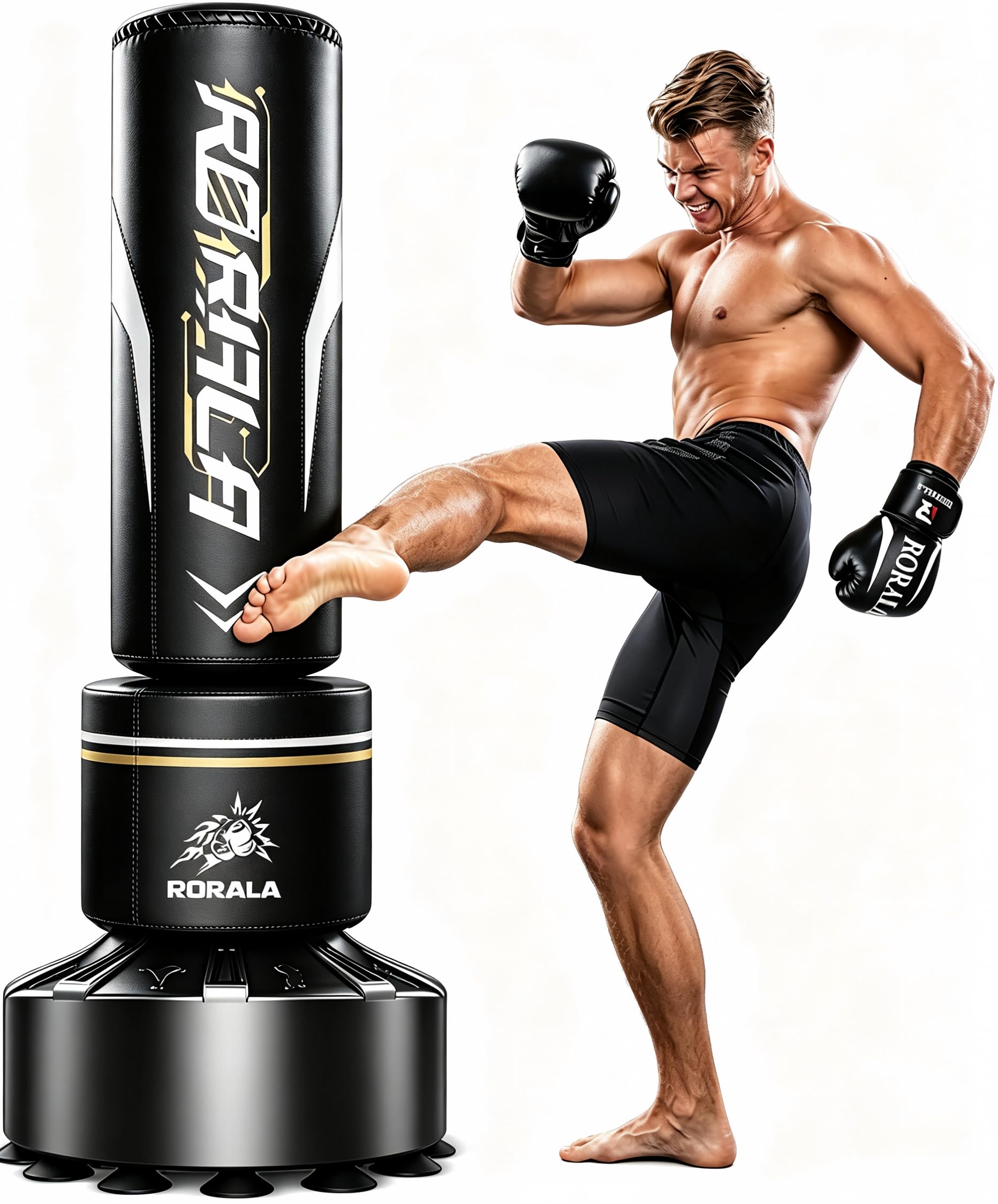 RORALA Punching Bag with Stand 70"-203lbs, Freestanding Heavy Boxing Bag Including 12OZ Boxing