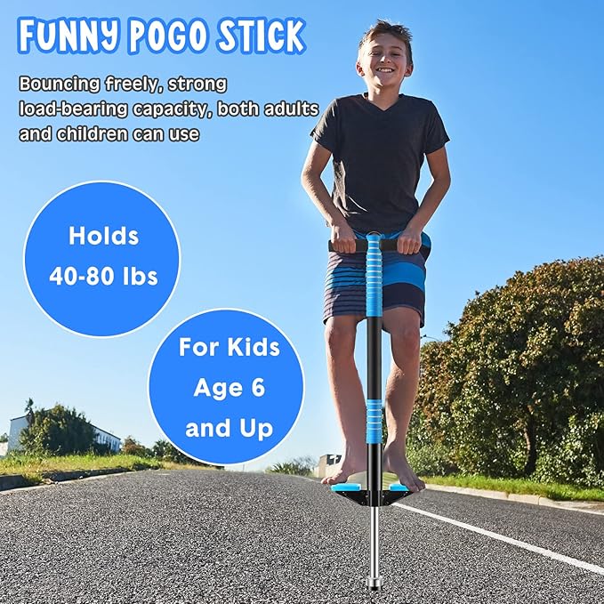 Leitee 2 Pack Pogo Stick for Kids Age 6 and Up, Suitable for 40-80 lbs, Soft Foam Jump Stick, Pogo Stick for Beginners Kids Exercise Body Balance Keep Healthy (Green and Blue)