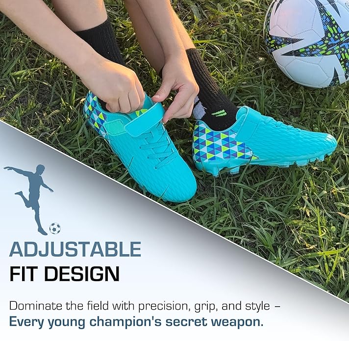 Soccer Cleats for Kids & Youth | Lightweight Football Shoes for Firm Ground | Durable Girls & Boys Soccer Cleats with Non-Slip Sole | Comfortable Soccer Boots | Unisex Size 11-6