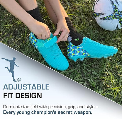 Soccer Cleats for Kids & Youth | Lightweight Football Shoes for Firm Ground | Durable Girls & Boys Soccer Cleats with Non-Slip Sole | Comfortable Soccer Boots | Unisex Size 11-6