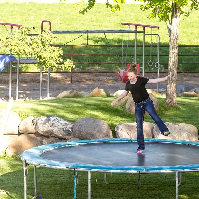 QWORK 14 FT Round Trampoline Replacement Mat with 72 V-Hooks, 151" Heavy Duty Jumping Mat with Installation Tools, Using 5.5" Springs,Black