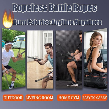 New Upgrade Second-Generation Weighted Ropeless Battle Ropes for Home Gym,Quiet Cordless Training Rope Fitness Equipment for Women and Men,Portable Cordless Battle Rope for Home&Outdoors,2PCS(Black)