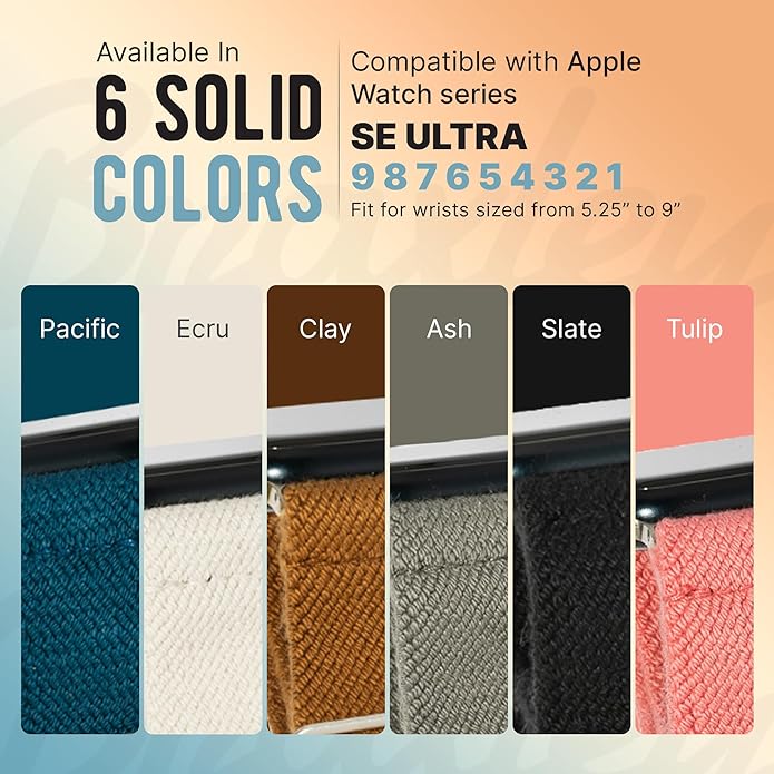 Braxley Bands - Organic Cotton Watch Bands For Women and Men, Compatible With All Apple Watch Sizes and Series - Washable, Sweat-Absorbent, Breathable Fit, Elastic Smart Watch Bands