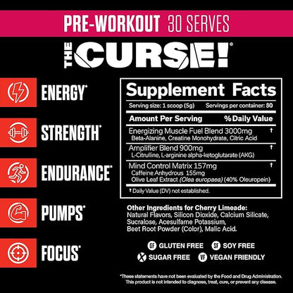 JNX SPORTS The Curse! Pre Workout Powder for Men & Women, Caffeine, Beta-Alanine, Creatine, L-Citrulline, 30 Servings, Cherry Limeade Flavor ??Boost Energy, Strength & Focus