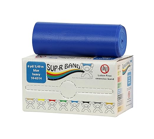 CanDo Sup-R Band Latex Free Exercise Band, 6 Yard Roll, Blue, Level 4, Heavy Resistance