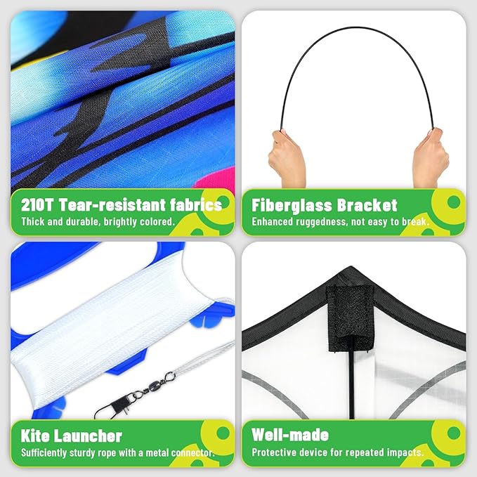 The Doinfly Butterfly-Shaped Kite is an Easy-to-Fly Kite Suitable for Both Children and Adults, and is Highly Suitable for Outdoor Activities. (Two-Piece Set of Butterfly Wings-（Blue+Pink）, 2)