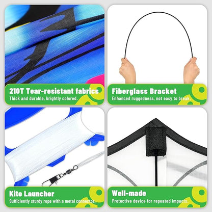 The Doinfly Butterfly-Shaped Kite is an Easy-to-Fly Kite Suitable for Both Children and Adults, and is Highly Suitable for Outdoor Activities. (Two-Piece Set of Butterfly Wings-（Blue+Pink）, 2)