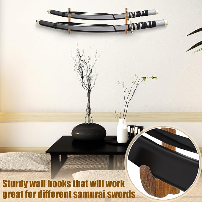 Chunful 2 Pcs Sword Wall Mount Sword Holder Katana Stand 1 Tier Hanger Adjustable Wooden Mounts for Samurai (7.01 x 2.3 x 1.22 Inches,Old Brown)