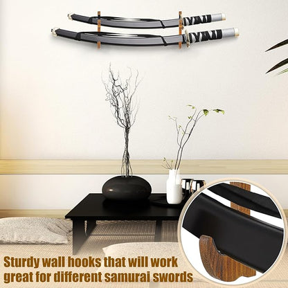 Chunful 2 Pcs Sword Wall Mount Sword Holder Katana Stand 1 Tier Hanger Adjustable Wooden Mounts for Samurai (7.01 x 2.3 x 1.22 Inches,Old Brown)