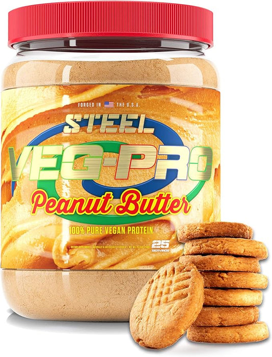 Steel Supplements Veg-PRO | Vegan Protein Powder, Peanut Butter | 25 Servings (1.65lbs) | Protein Powder with BCAA Amino Acid | Gluten Free | Non Dairy | Low Carb Formula | Artficial Flavoring