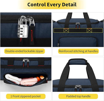 22 inch Gym Bag for Men - 55L Large Travel Duffle Bag Sports Equipment Bag with Multiple Zippered Pockets,Outdoor Workout Duffle Bag for Overnight Weekend - Navy Blue