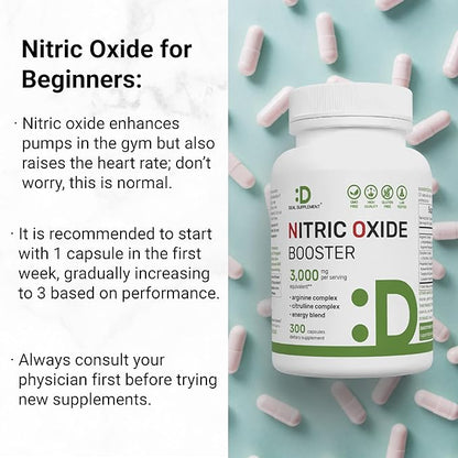 Nitric Oxide Booster 3,000mg Per Serving, 300 Capsules ??12 in 1 Nitric Oxide Supplement ??Arginine & Citrulline Complex with Energy Blend ??Marshmallow Root ??Promotes Nutrient Flow to Muscles&Heart