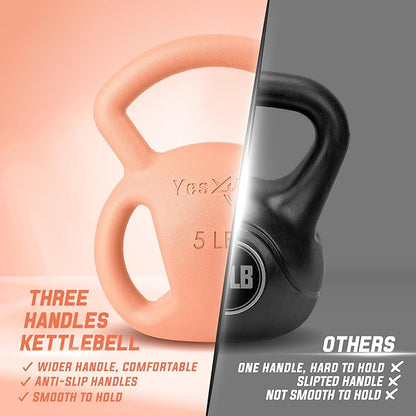 Yes4All Kettlebell, Strength Training Kettlebells for Women, Wide Multi-grip Textured Handle for Home Gym Exercises & Full Body Workout, Single 5–25 lb & Set of 10-15 lb