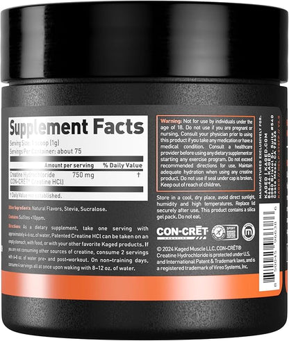 Kaged Creatine HCl Powder | Fruit Punch | Muscle Building & Recovery | Patented Creatine Hydrochloride Formula | Vegan, Gluten Free, Easily Digestible | Supplements for Men & Women | 75 Servings