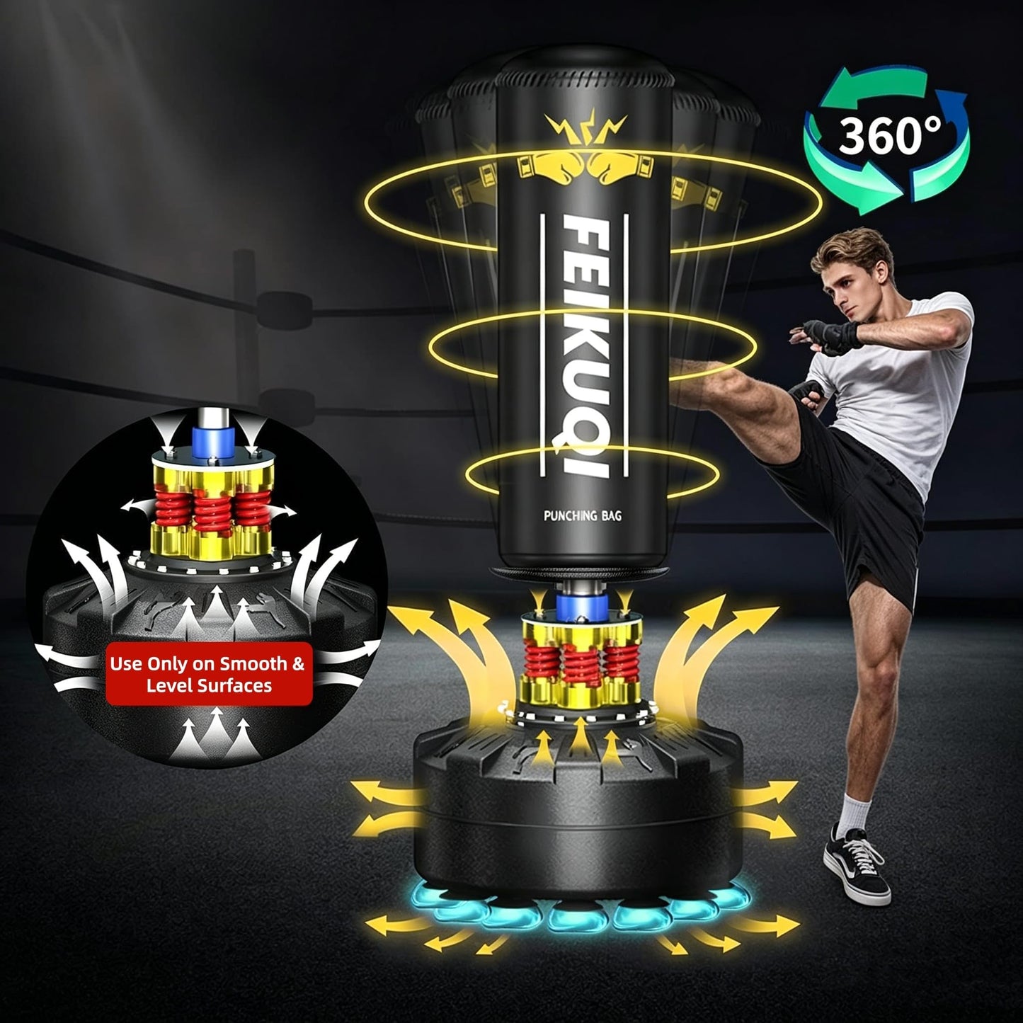 Standing Punching Bag for Adults, Feikuqi 205lbs Boxing Bag with Stand, Shock Absorber, Suction Cup