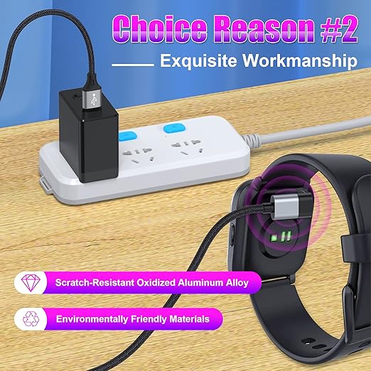 AGVEE 2 Pack 6.6ft Charger for Garmin Watch, L-Shape Charging Cable for Fenix, Forerunner, Vivoactive, Instinct, Venu, Tactix, Approach, D2, Quatix Series, Right Angle Braided, Dark Gray