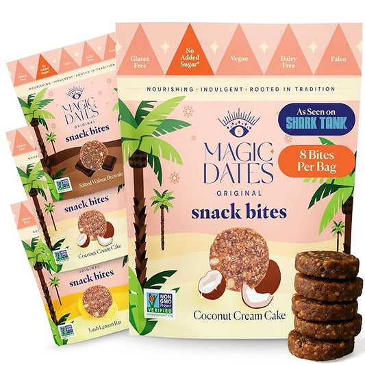 MAGICDATES Date Snack Bites | Variety Pack – 4 Bags (16 Servings) | Medjool Dates | Gluten-Free | Vegan | Paleo | No Added Sugar | Plant-Based Snack Bites | Healthy On-the-Go Snack | Grown in California