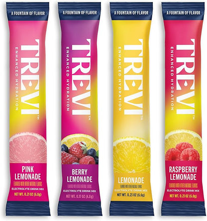 TREVI™ Sugar Free Electrolytes - Drink Mix Hydration Powder Packets - 28 Count - Lemonade Variety Pack - Lemonade, Pink Lemonade, Raspberry Lemonade, Berry Lemonade