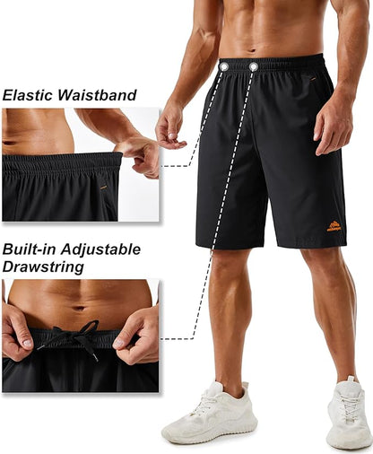 TACVASEN Men's Running Athletic Shorts 9" Quick Dry Workout Gym Shorts Lightweight Summer Shorts 3 Zipper Pockets