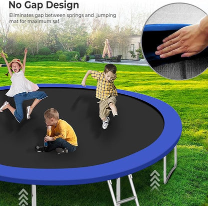 Upgraded 10/12/14/15/16FT Trampoline Outdoor, Large Kids Trampoline with Light, Stakes, Sprinkler, Backyard Trampoline with Basketball Hoop and Net, Capacity for 4-6 Kids and Adults