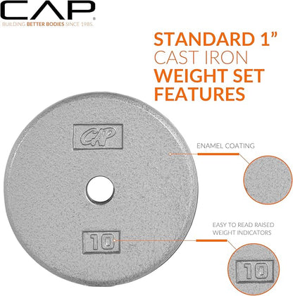 CAP Barbell Standard 1-Inch Cast Iron Weight Plates - Singles & Sets | 1.25-50 lbs | Multiple Options
