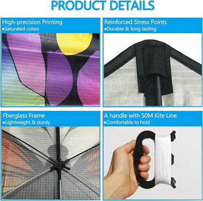 Colorful Butterfly Kites for Kids & Adults, Big Kids Kite Easy to Fly, Beach Kites for Adults, Perfect Family Kite for Parks and Outdoor Activities, 300ft String Handle Included