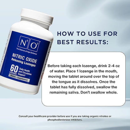 Nitric Oxide Lozenges - 60 Count - Nitric Oxide Supplement for Heart Health, Circulation, Energy, Blood Flow, Oxygenation, Healthy Blood Pressure, Cardiovascular Support for Men & Women