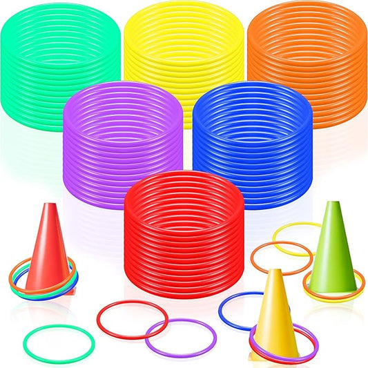 Civaner 72 Pcs Ring Toss Rings Game Plastic Carnival Ring Toss for Speed Agility Practice, Fun Target Toys Carnival Halloween Party Favors Throw Bottle Sports Yard Family Game