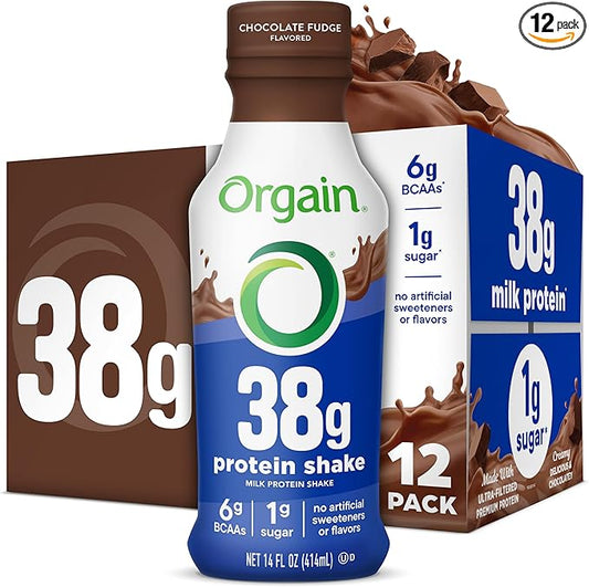 Orgain 38g High Protein Shake, Dairy Isolate Protein Milk, Chocolate Fudge, 6g BCAAs, 1g Sugar Per