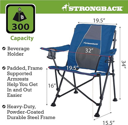 STRONGBACK Camping Chair Guru Heavy Duty Camping Chairs with Lumbar Suppor - Backpack Folding Camp Chair - Navy