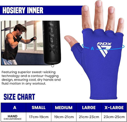 RDX Boxing Hand Wraps Inner Gloves Men Women, Half Finger Elasticated Bandages, Under Mitts Fist Protection, Muay Thai, Kickboxing, MMA, Martial Arts Speed Bag Punching Training