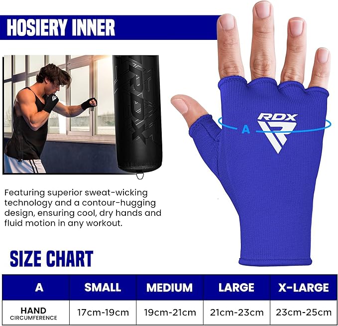 RDX Boxing Hand Wraps Inner Gloves Men Women, Half Finger Elasticated Bandages, Under Mitts Fist Protection, Muay Thai, Kickboxing, MMA, Martial Arts Speed Bag Punching Training