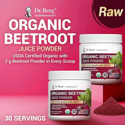 Dr. Berg Raw Organic Beet Powder from Real Earth-Grown Beets ??USDA Certified Organic Beet Root Powder to Support Nitric Oxide Levels, Energy, Blood Flow, & Heart Health* ??30 Servings