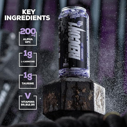 REDCON1 Energy High Performance Drink, Grape Freeze - Zero Sugar Energy Drink with Alpha GPC Nootropic - 200mg Natural Caffeine from Green Coffee Beans - Vitamin B6, B12 & B5 to Boost Mood (12 ct)