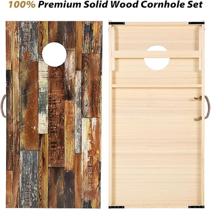 Solid Wood Vintage Cornhole Game Set, Two 4'x2'Cornhole Boards, 8 Cornhole Bags for Indoor and Outdoor Toss Games Competitions, Tournaments