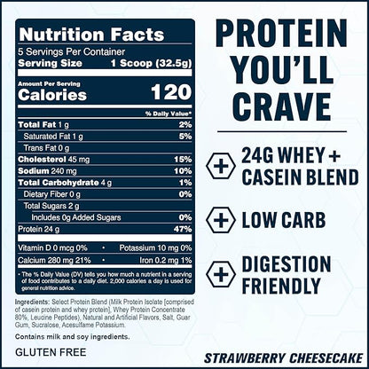 PEScience Select Protein Powder, Whey and Casein Blend, Clean Protein Powder for Women and Men, Low Calorie, Low Carb, Keto Friendly, Gluten Free - Strawberry Cheesecake - 5 Servings