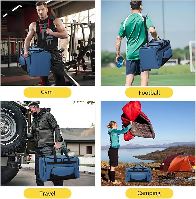 22 inch Gym Bag for Men - 55L Large Travel Duffle Bag Sports Equipment Bag with Multiple Zippered Pockets,Outdoor Workout Duffle Bag for Overnight Weekend - Blue