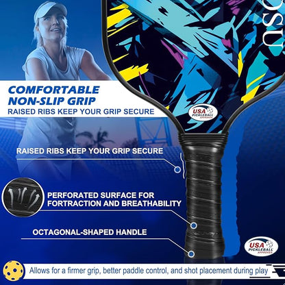 Carbon Fiber Pickleball Paddles Set of 4 or 2 Rackets,USAPA Approved Carbon Fiber Surface Pickle Ball Equipment Sets PP Honeycomb Core Pickleball Rackets & Accessories for Men,Women,Kids,Adults