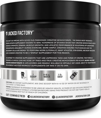Jacked Factory Creatine Monohydrate Powder 150g - 5g Daily Creatine Supplement for Men and Women, Vegan-Friendly, Third-Party Tested - 30 Servings, Unflavored