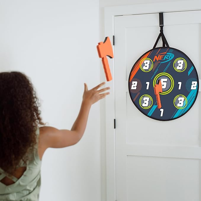 NERF Lumberjack Toss Axe Throw - Back-of-Door Axe Tossing Target with 2 Foam Axes - Great for Game Rooms or Kids Bedrooms