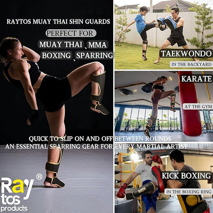 Muay Thai Shin Guards - MMA Kickboxing Leg Instep Protective Pads, Martial Art Sparring Gear for BJJ Karate Boxing Taekwondo Training, Men Adults Kids Children